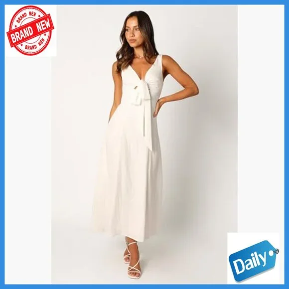 Midi Cocktail Dress with V-Neck, High Waist, and Cut-Out Detail